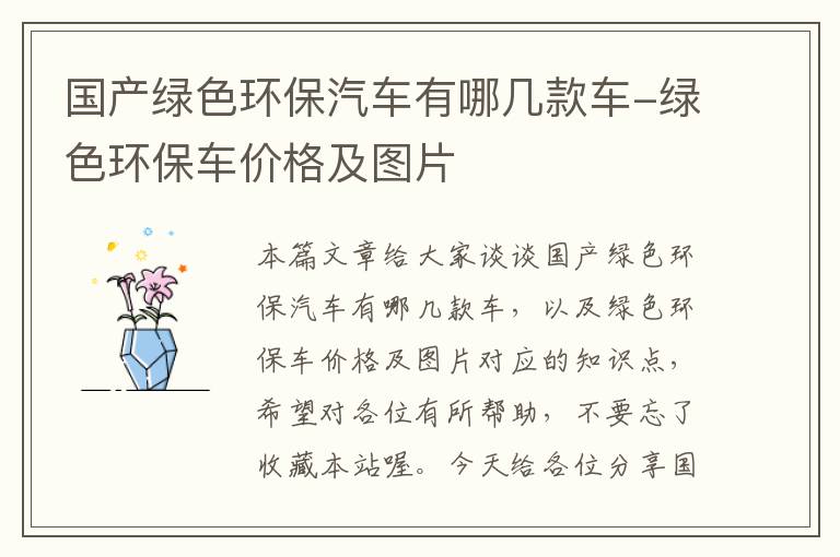 国产绿色环保汽车有哪几款车-绿色环保车价格及图片