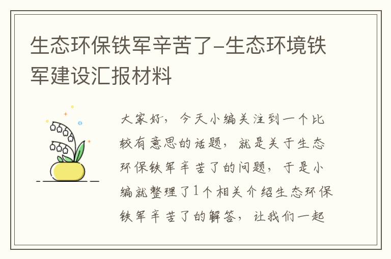 生态环保铁军辛苦了-生态环境铁军建设汇报材料