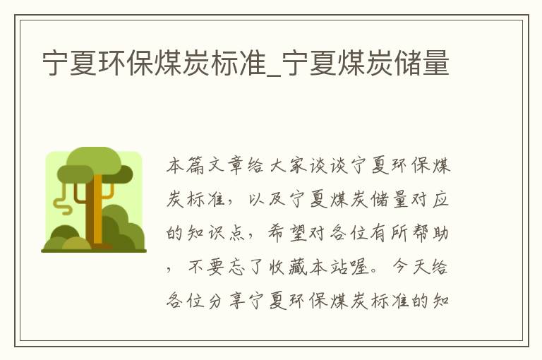 宁夏环保煤炭标准_宁夏煤炭储量